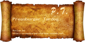 Pressburger Tardos névjegykártya